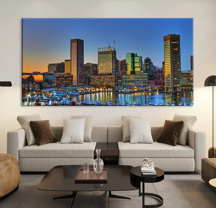 Beautiful Sunset over Baltimore Downtown Skyline Wall Art Print Apartment Decor