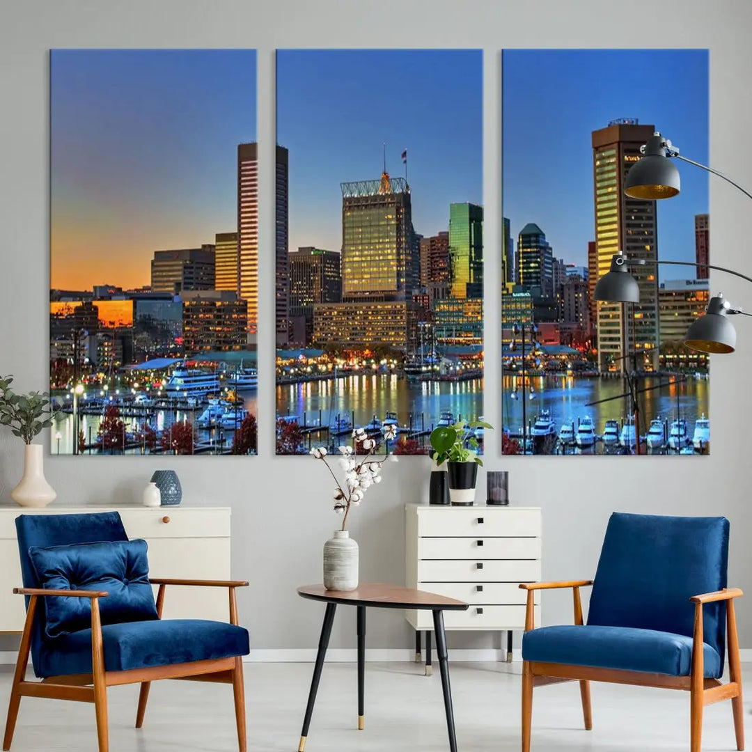 Beautiful Sunset over Baltimore Downtown Skyline Wall Art Print Apartment Decor