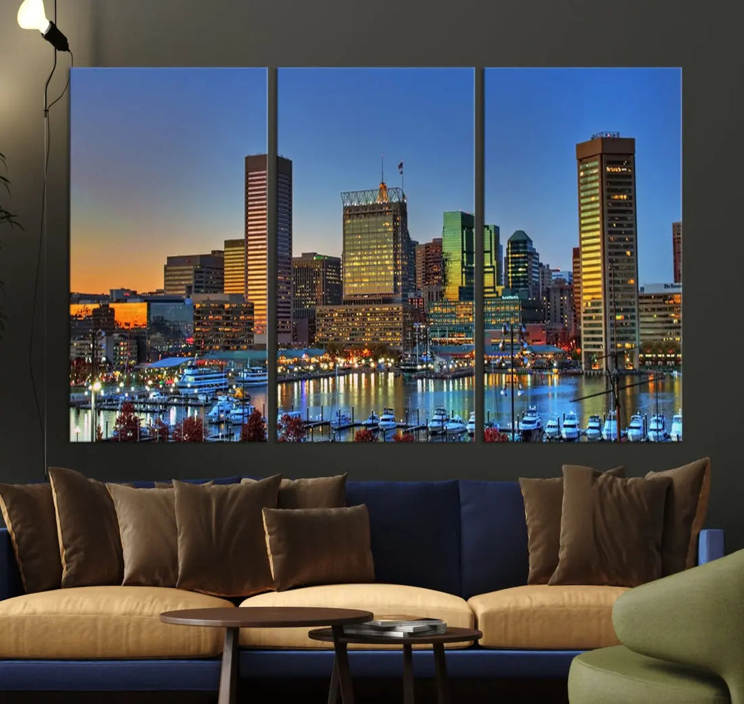 Beautiful Sunset over Baltimore Downtown Skyline Wall Art Print Apartment Decor