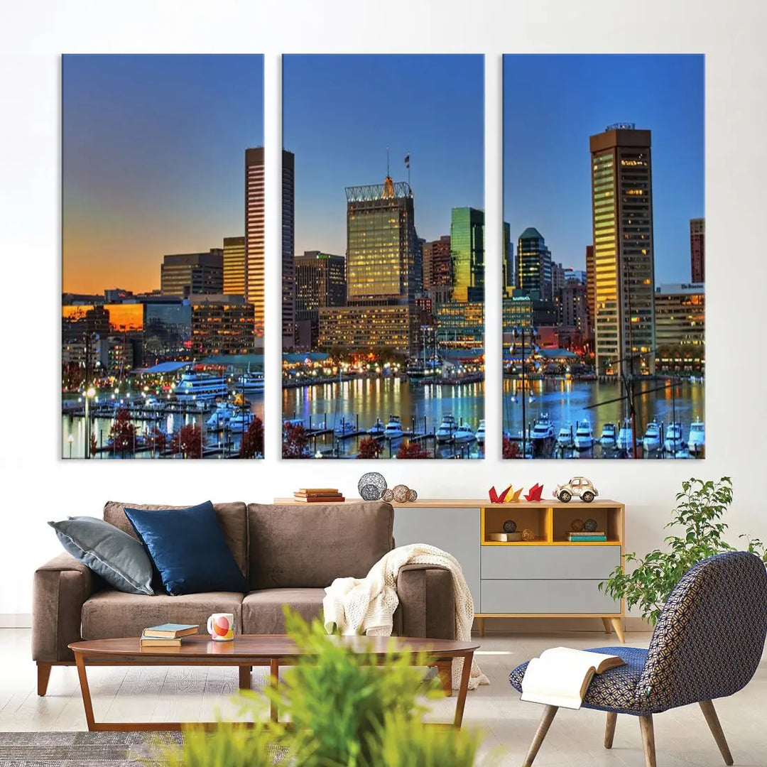 Beautiful Sunset over Baltimore Downtown Skyline Wall Art Print Apartment Decor