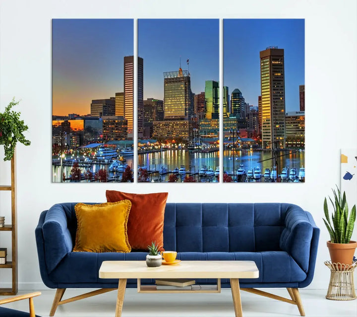 Beautiful Sunset over Baltimore Downtown Skyline Wall Art Print Apartment Decor