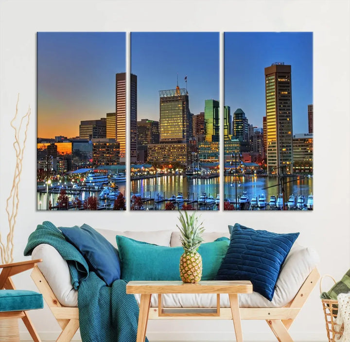 Beautiful Sunset over Baltimore Downtown Skyline Wall Art Print Apartment Decor