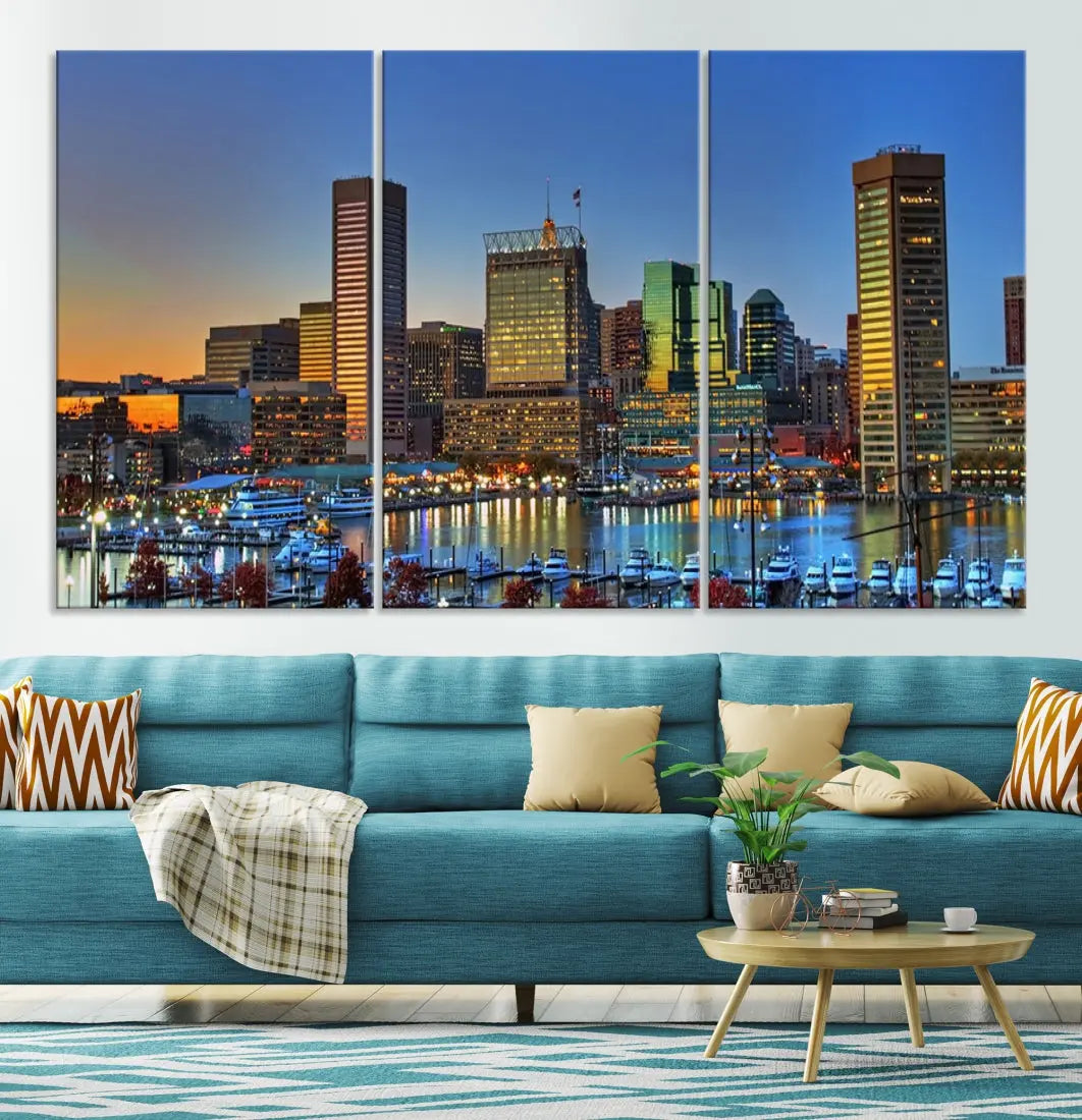 Beautiful Sunset over Baltimore Downtown Skyline Wall Art Print Apartment Decor