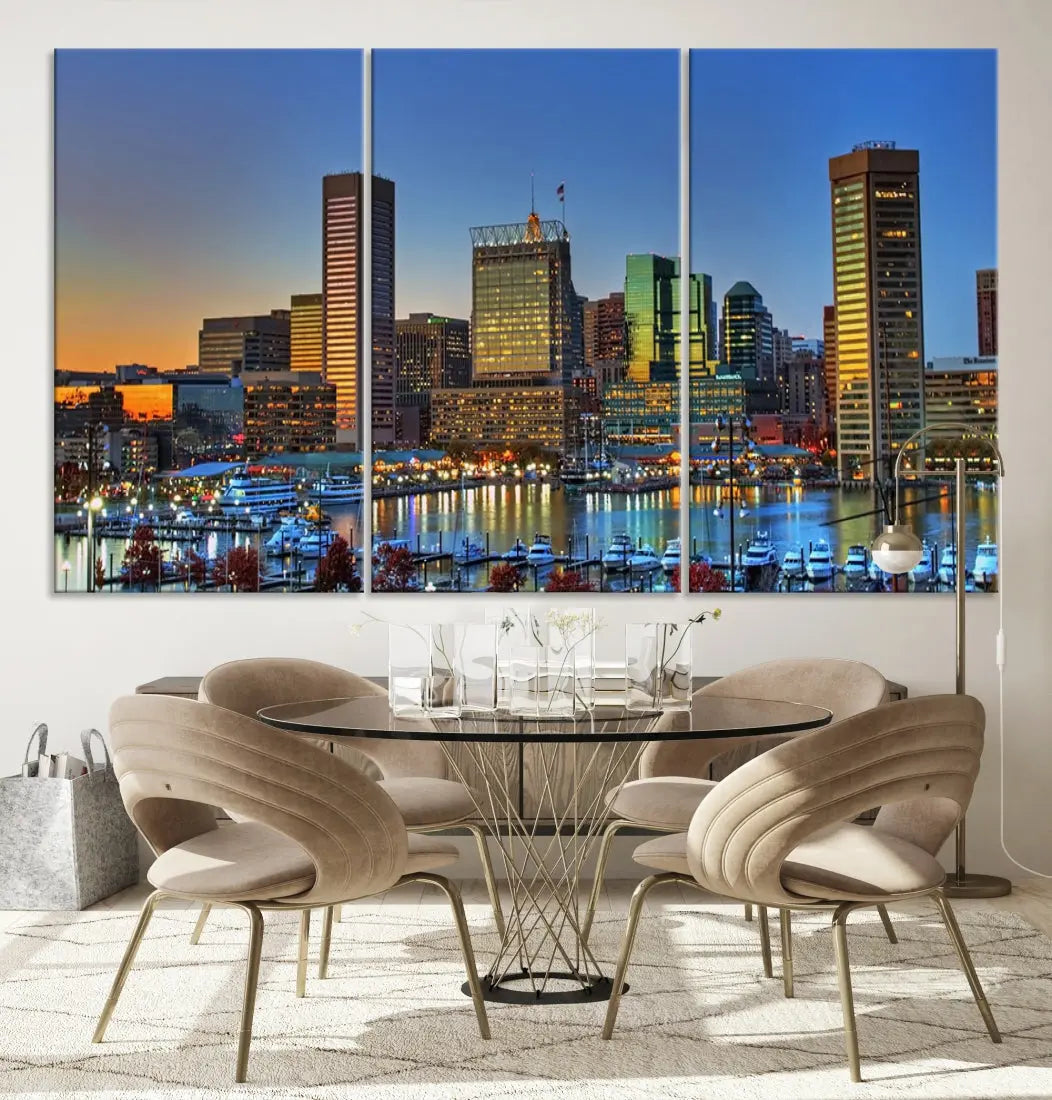 Beautiful Sunset over Baltimore Downtown Skyline Wall Art Print Apartment Decor