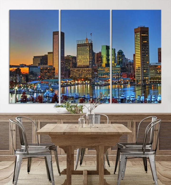 Beautiful Sunset over Baltimore Downtown Skyline Wall Art Print Apartment Decor