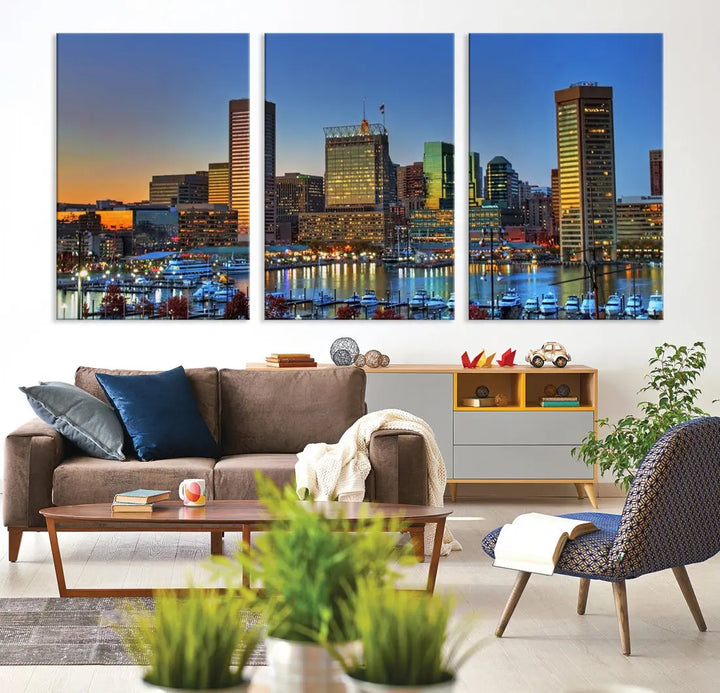 Beautiful Sunset over Baltimore Downtown Skyline Wall Art Print Apartment Decor