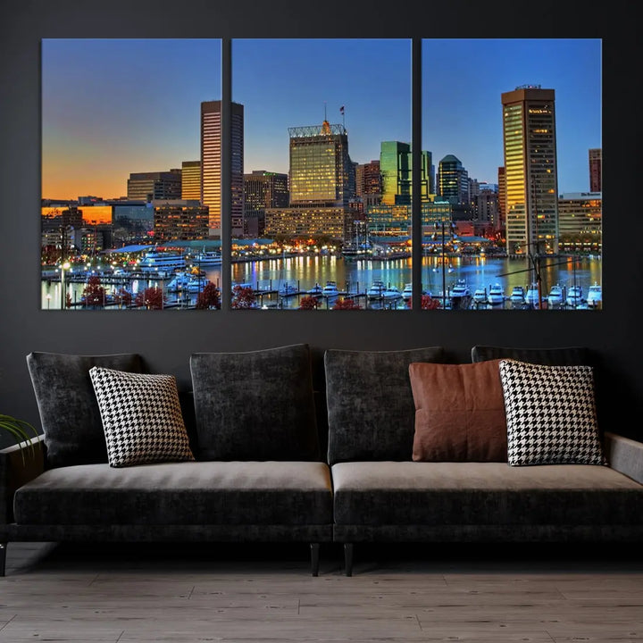 Beautiful Sunset over Baltimore Downtown Skyline Wall Art Print Apartment Decor