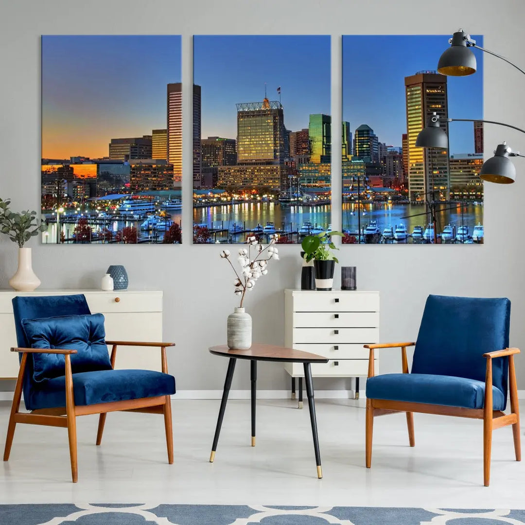 Beautiful Sunset over Baltimore Downtown Skyline Wall Art Print Apartment Decor