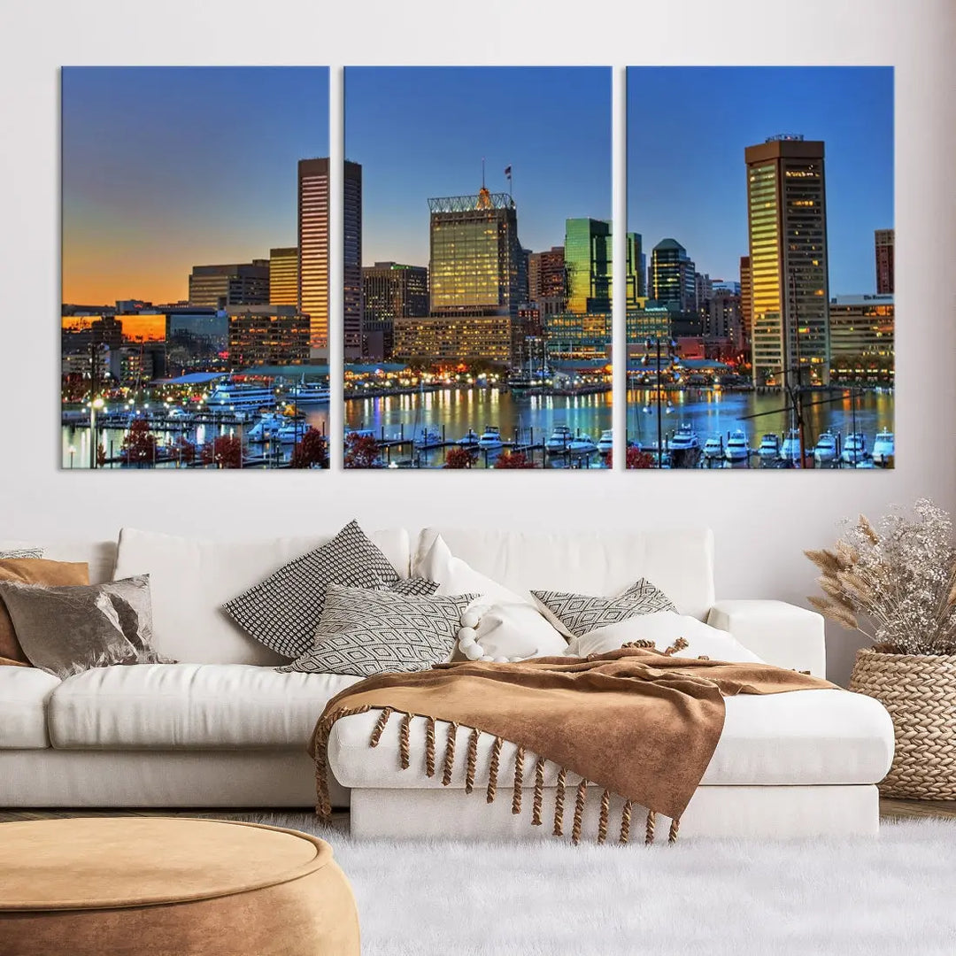 Beautiful Sunset over Baltimore Downtown Skyline Wall Art Print Apartment Decor