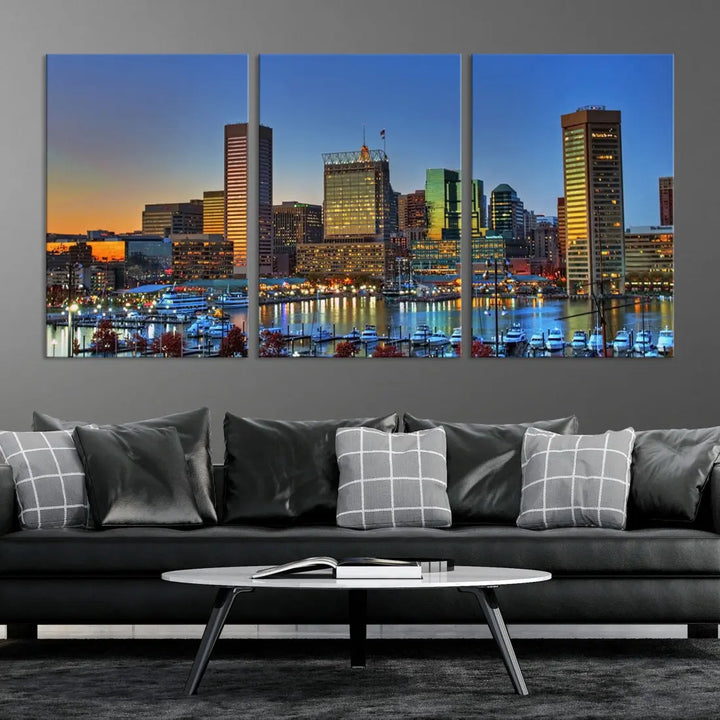 Beautiful Sunset over Baltimore Downtown Skyline Wall Art Print Apartment Decor