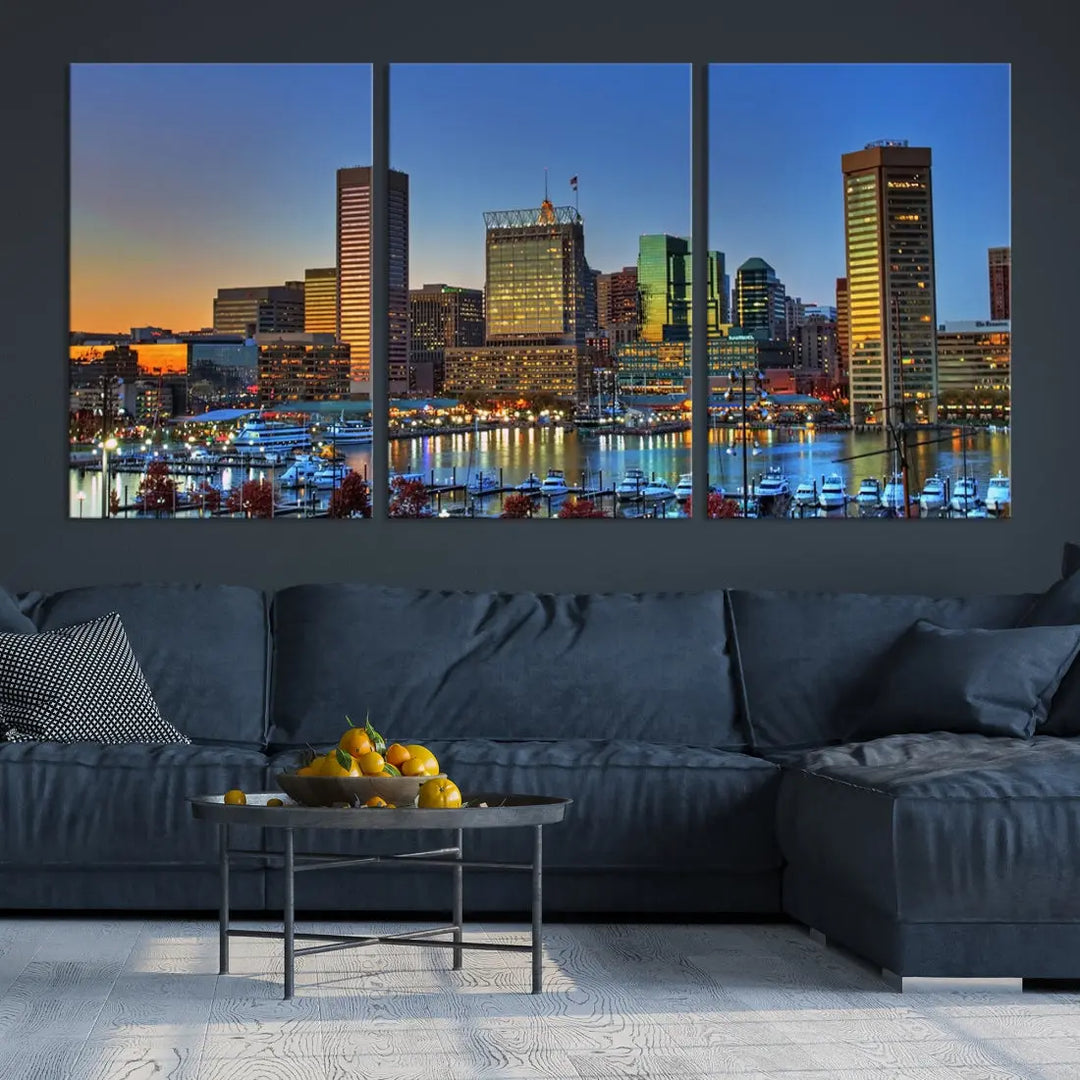 Beautiful Sunset over Baltimore Downtown Skyline Wall Art Print Apartment Decor