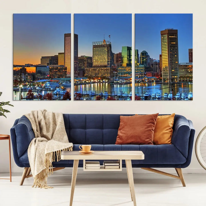 Beautiful Sunset over Baltimore Downtown Skyline Wall Art Print Apartment Decor