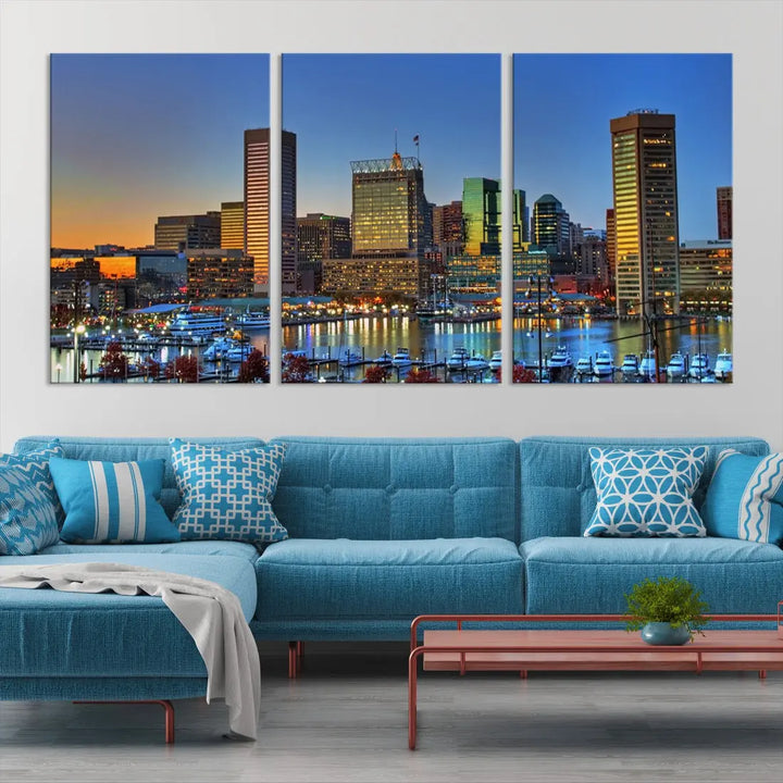 Beautiful Sunset over Baltimore Downtown Skyline Wall Art Print Apartment Decor