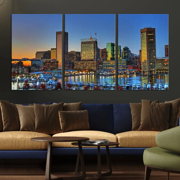 Beautiful Sunset over Baltimore Downtown Skyline Wall Art Print Apartment Decor