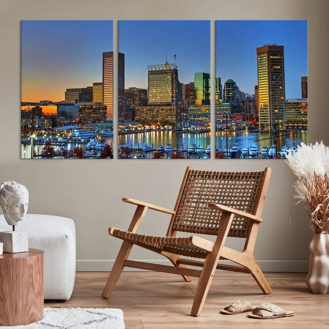 Beautiful Sunset over Baltimore Downtown Skyline Wall Art Print Apartment Decor