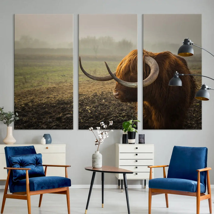 Big Cow Horn Wall Art Canvas Print