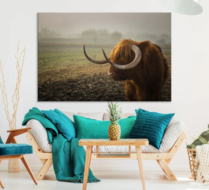 Big Cow Horn Wall Art Canvas Print