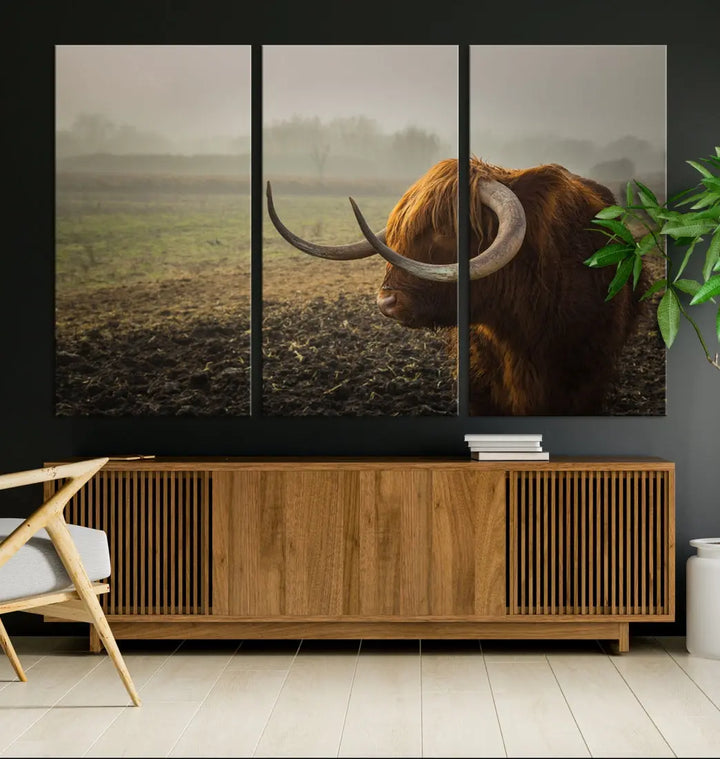 Big Cow Horn Wall Art Canvas Print