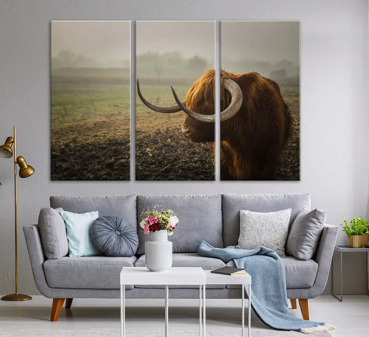 Big Cow Horn Wall Art Canvas Print