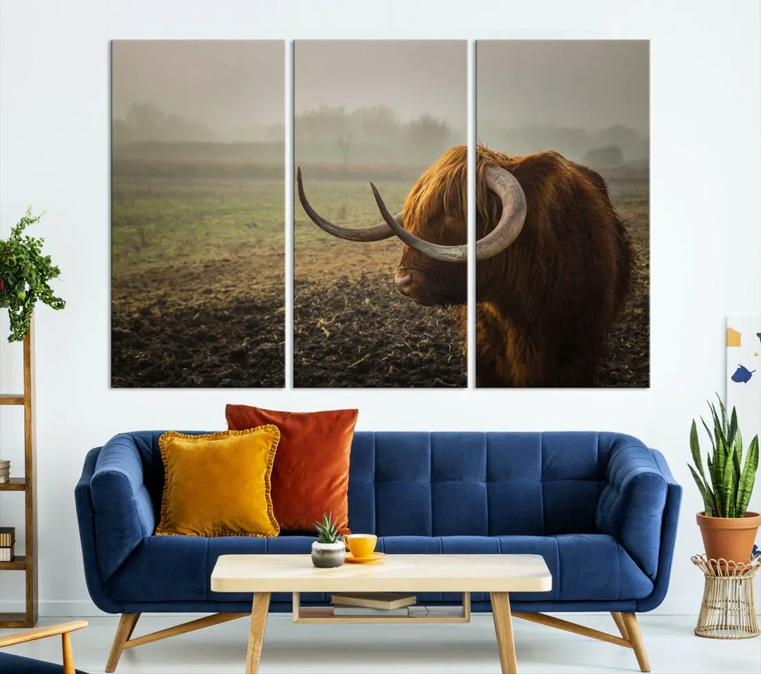 Big Cow Horn Wall Art Canvas Print