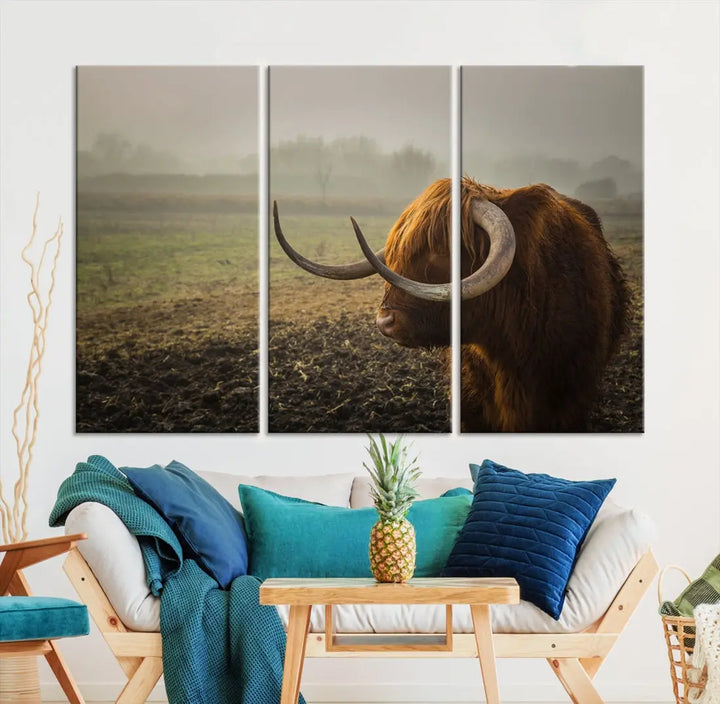 Big Cow Horn Wall Art Canvas Print