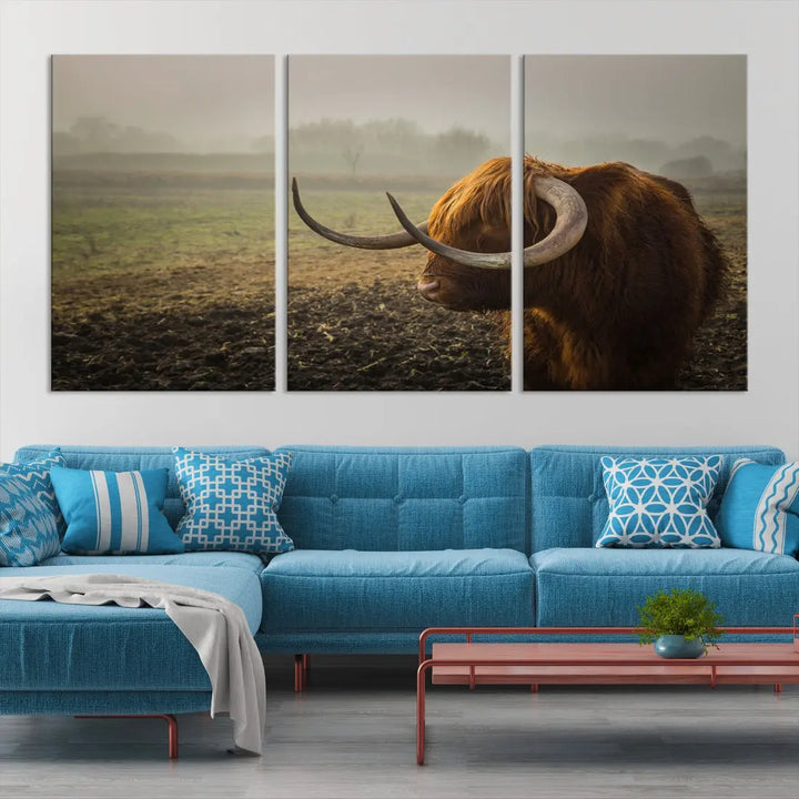 Big Cow Horn Wall Art Canvas Print