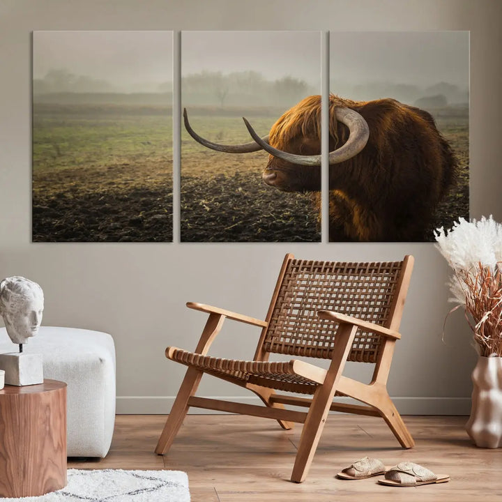 Big Cow Horn Wall Art Canvas Print