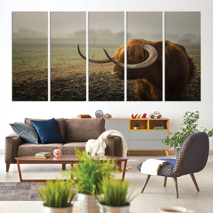 Big Cow Horn Wall Art Canvas Print