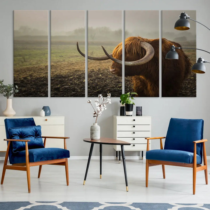 Big Cow Horn Wall Art Canvas Print