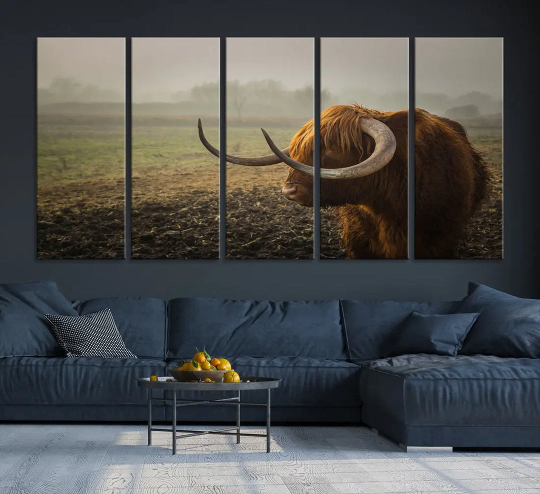 Big Cow Horn Wall Art Canvas Print