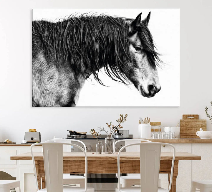 Black Horse Wall Art Canvas Print for Farmhouse Decor and Woodland Decoration