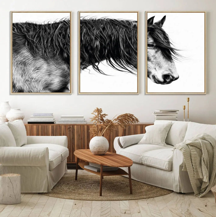 Black Horse Wall Art Canvas Print for Farmhouse Decor and Woodland Decoration