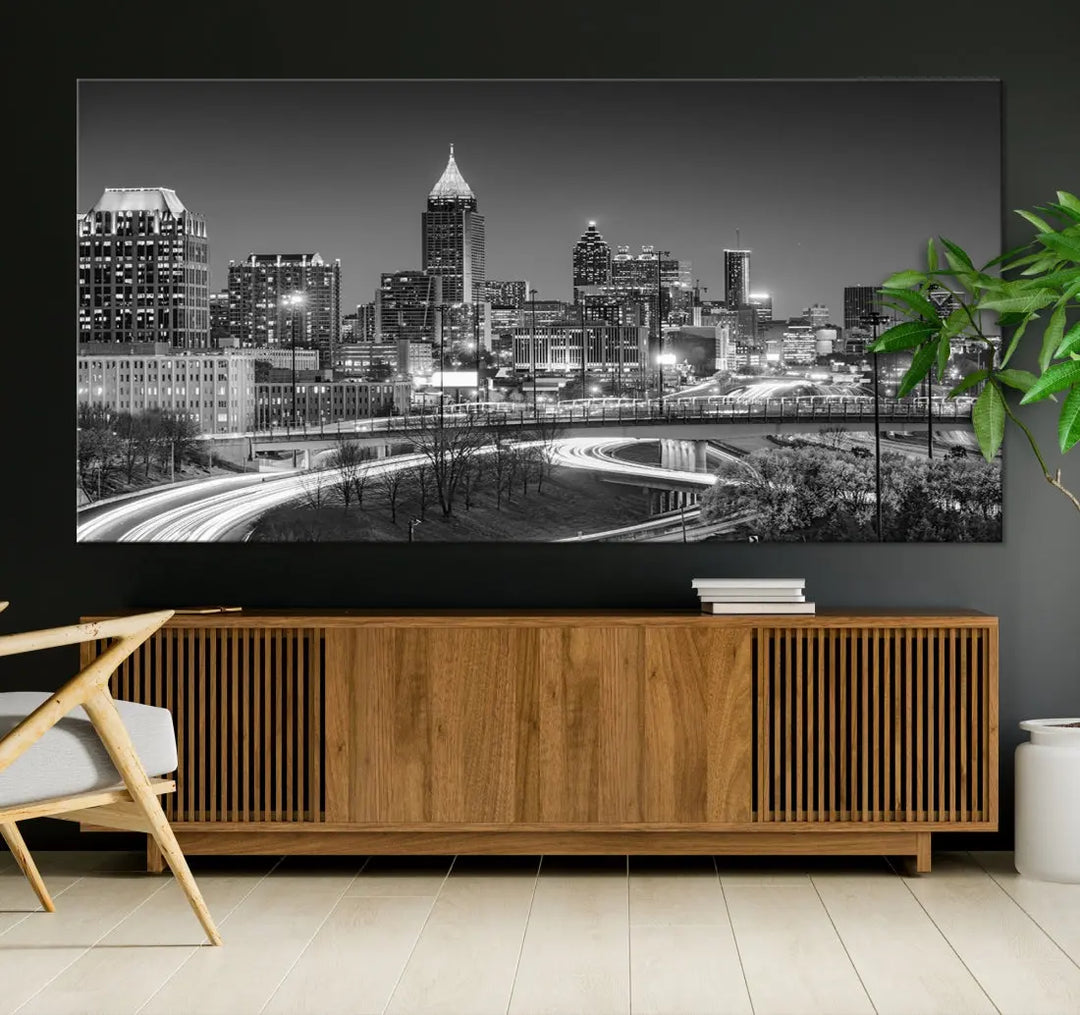 Black and White Atlanta City Skyline Cityscape Large Wall Art Canvas Print