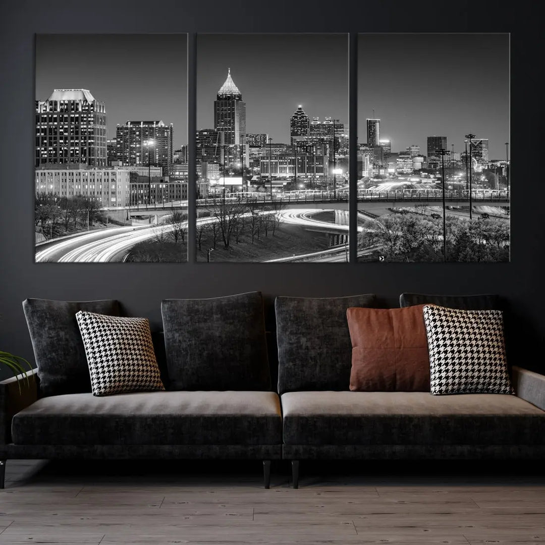 Black and White Atlanta City Skyline Cityscape Large Wall Art Canvas Print