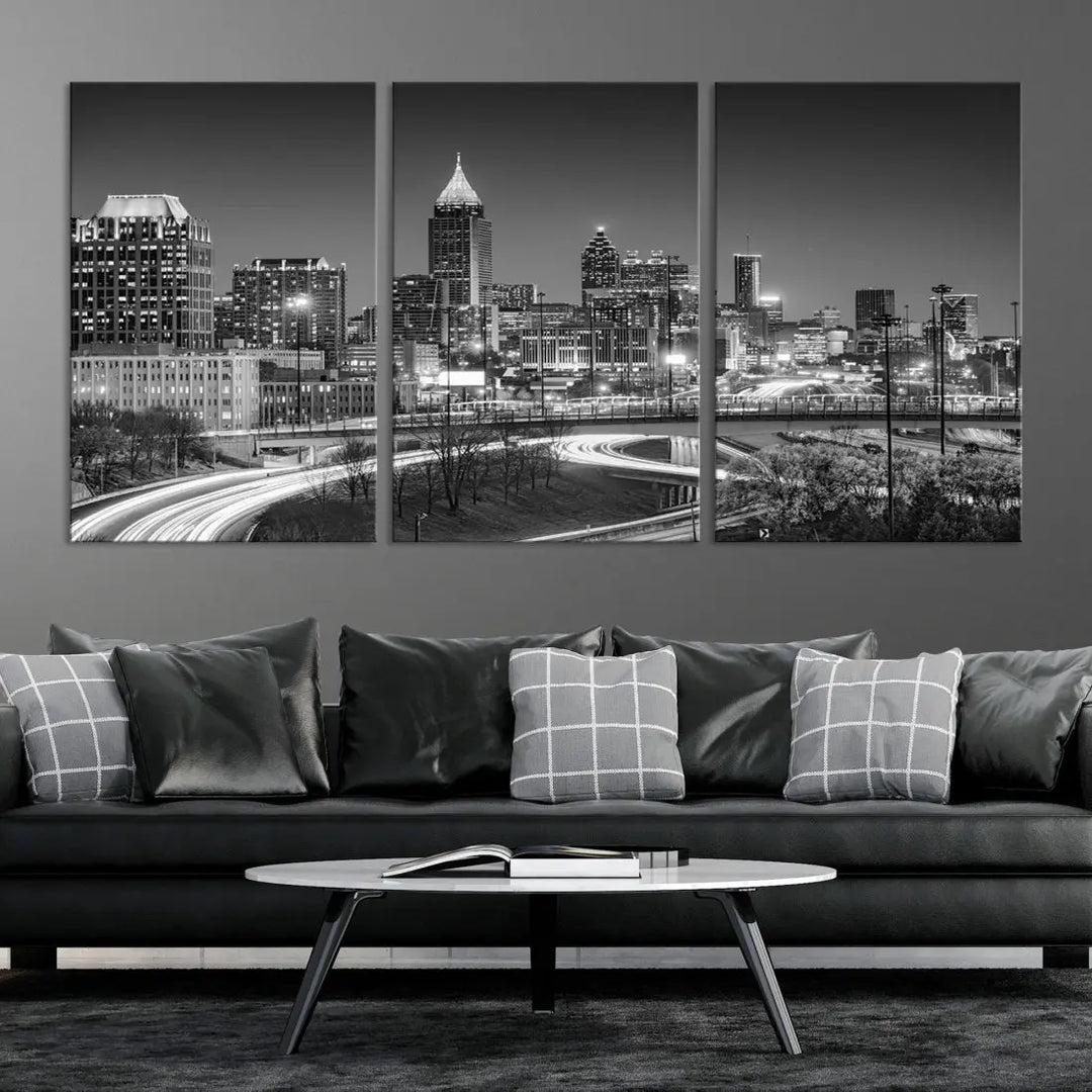 Black and White Atlanta City Skyline Cityscape Large Wall Art Canvas Print