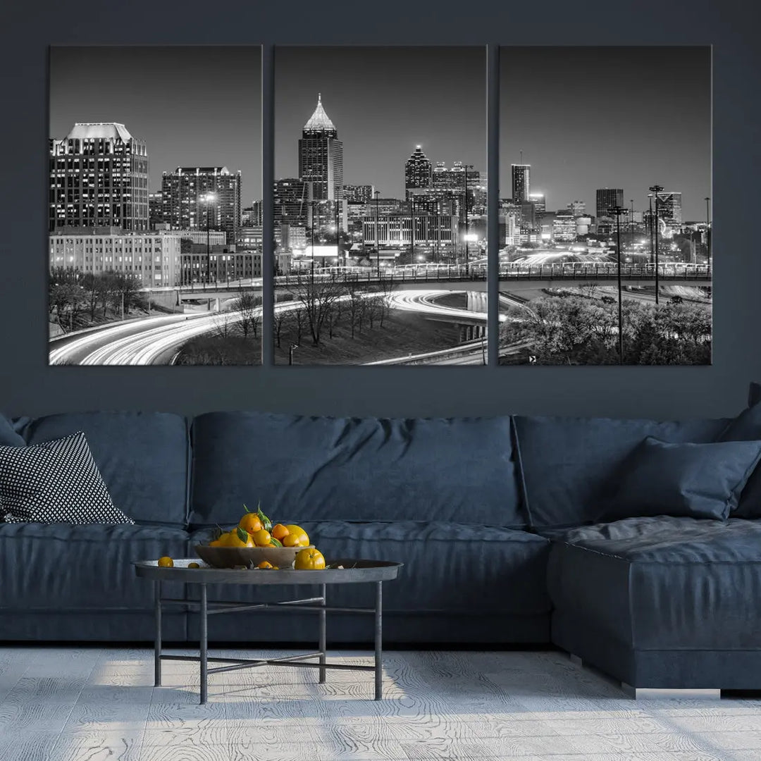 Black and White Atlanta City Skyline Cityscape Large Wall Art Canvas Print