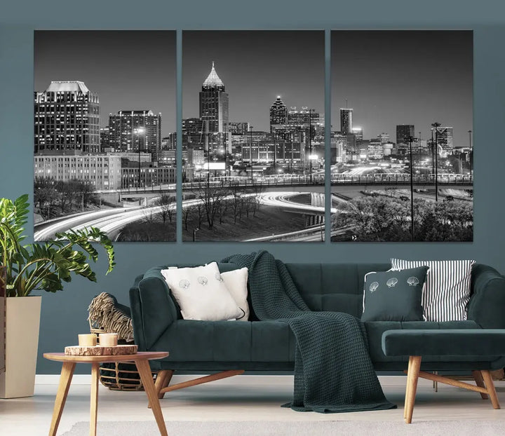 Black and White Atlanta City Skyline Cityscape Large Wall Art Canvas Print