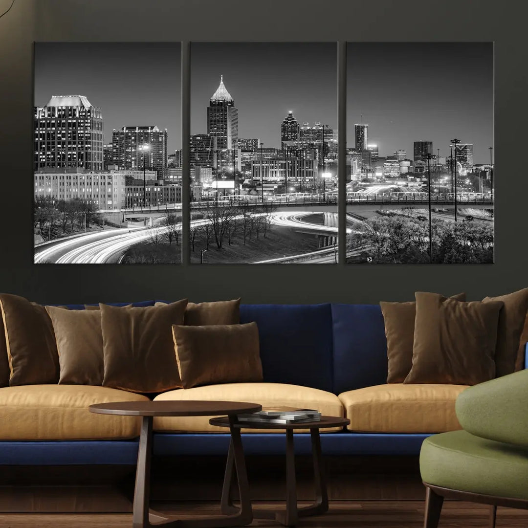 Black and White Atlanta City Skyline Cityscape Large Wall Art Canvas Print