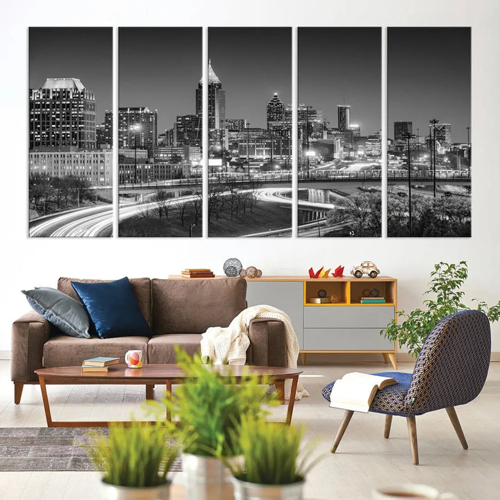 Black and White Atlanta City Skyline Cityscape Large Wall Art Canvas Print