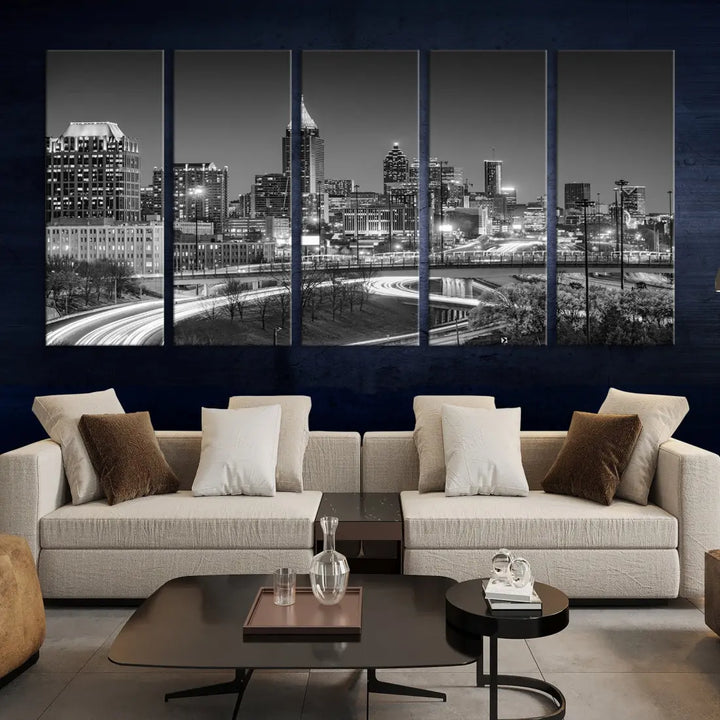 Black and White Atlanta City Skyline Cityscape Large Wall Art Canvas Print