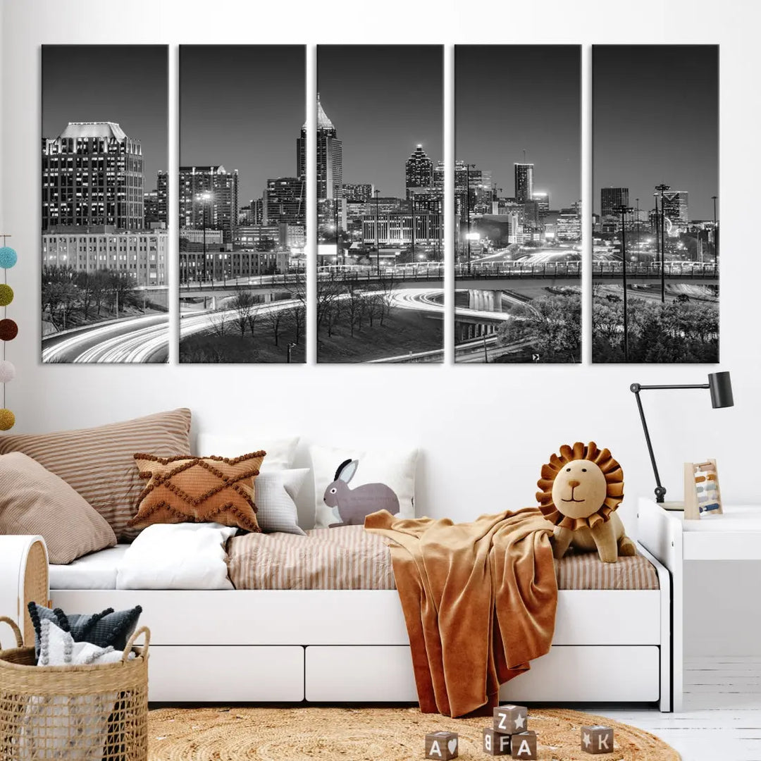 Black and White Atlanta City Skyline Cityscape Large Wall Art Canvas Print