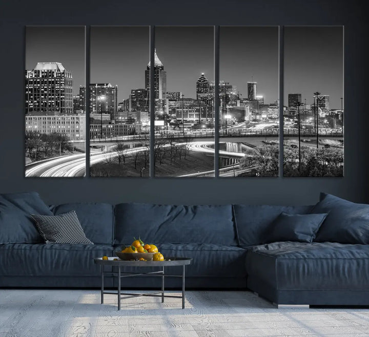 Black and White Atlanta City Skyline Cityscape Large Wall Art Canvas Print