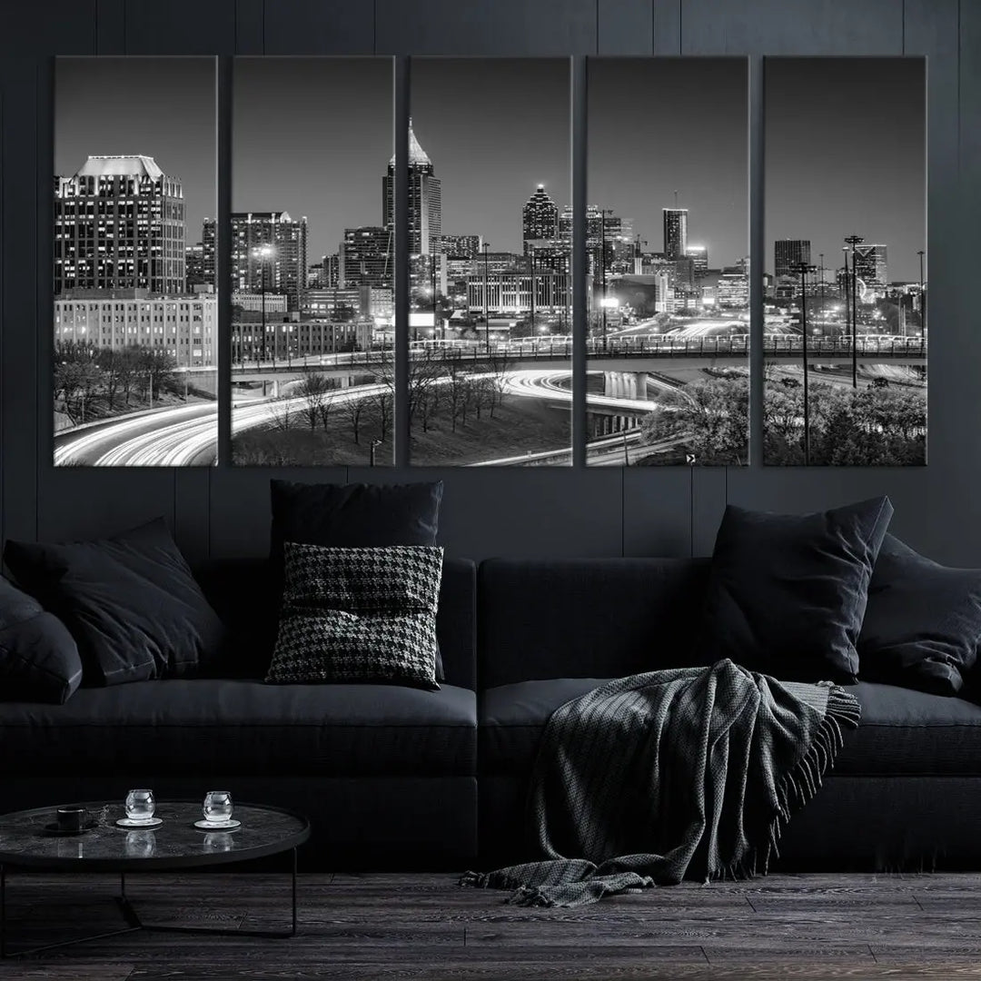 Black and White Atlanta City Skyline Cityscape Large Wall Art Canvas Print