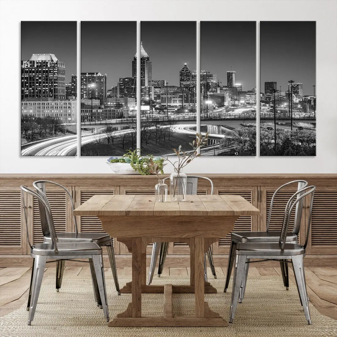 Black and White Atlanta City Skyline Cityscape Large Wall Art Canvas Print