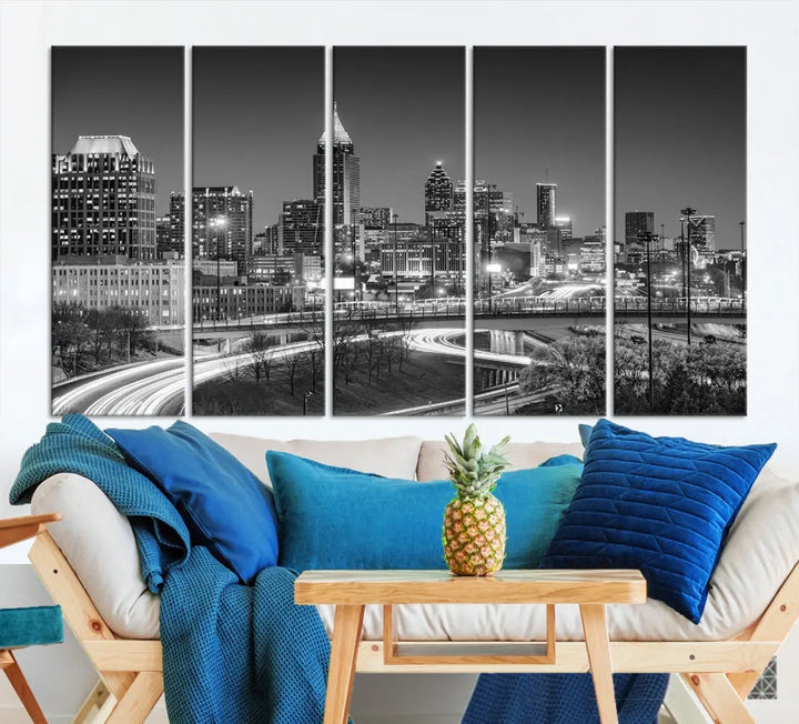 Black and White Atlanta City Skyline Cityscape Large Wall Art Canvas Print