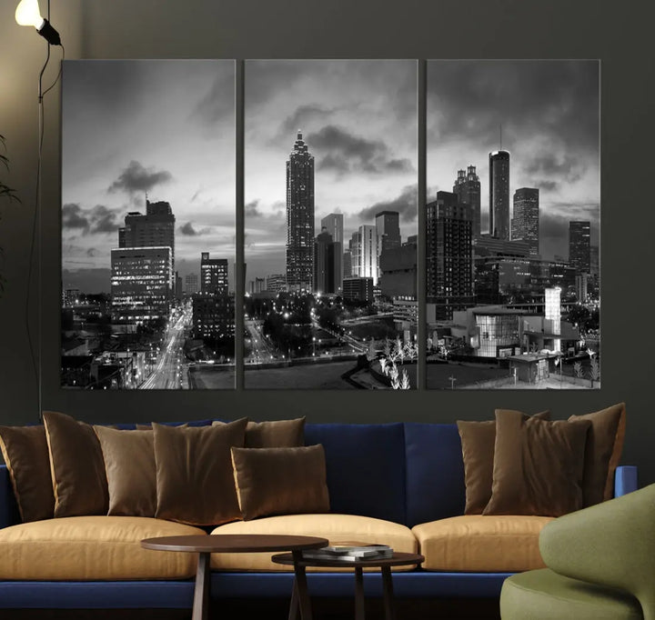 Black and White Atlanta City Skyline Wall Art Large Cityscape Canvas Print