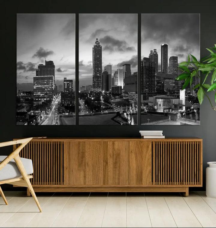 Black and White Atlanta City Skyline Wall Art Large Cityscape Canvas Print