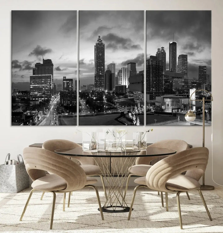 Black and White Atlanta City Skyline Wall Art Large Cityscape Canvas Print