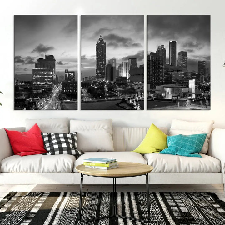 Black and White Atlanta City Skyline Wall Art Large Cityscape Canvas Print