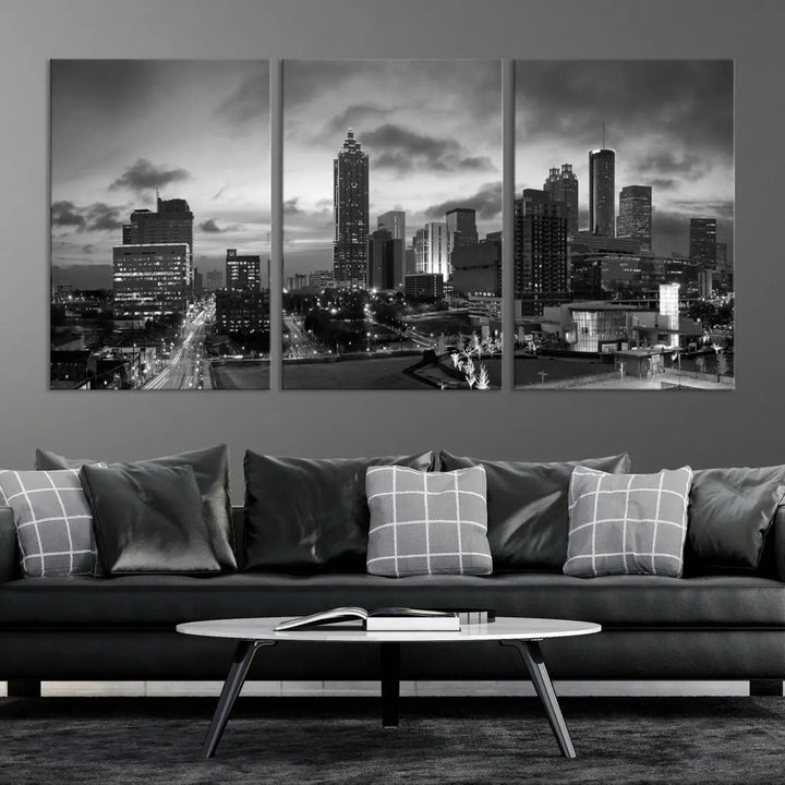 Black and White Atlanta City Skyline Wall Art Large Cityscape Canvas Print